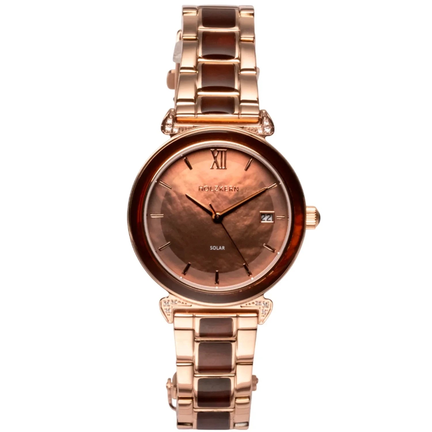 Holzkern Sunglister Damenarmbanduhr Roségold • Perlmutt-Zifferblatt • Mineralglas