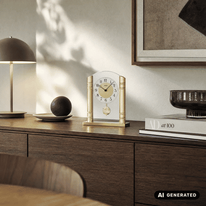 AMS Design T1117 Zegar stołowy • Z wahadłem • Złoty i szkło mineralne