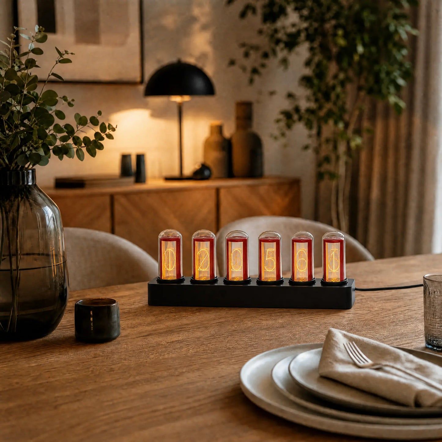 Reloj de mesa AMS Nixie T1320 • Tubos Nixie Retro • Movimiento de cuarzo
