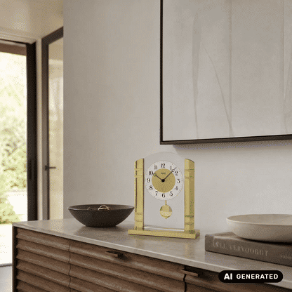 AMS Design T1117 Zegar stołowy • Z wahadłem • Złoty i szkło mineralne