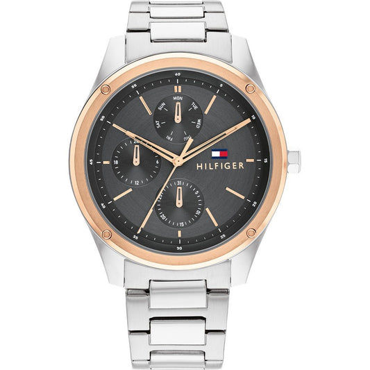 Tommy Hilfiger Tyler Herrenarmbanduhr mit dunklem Zifferblatt, Edelstahlband