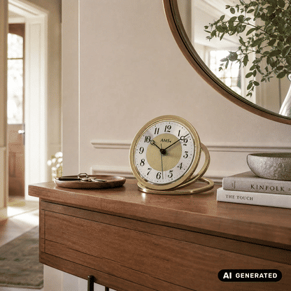 Reloj de mesa AMS F5179 de latón • Radiocontrolado • Cristal mineral