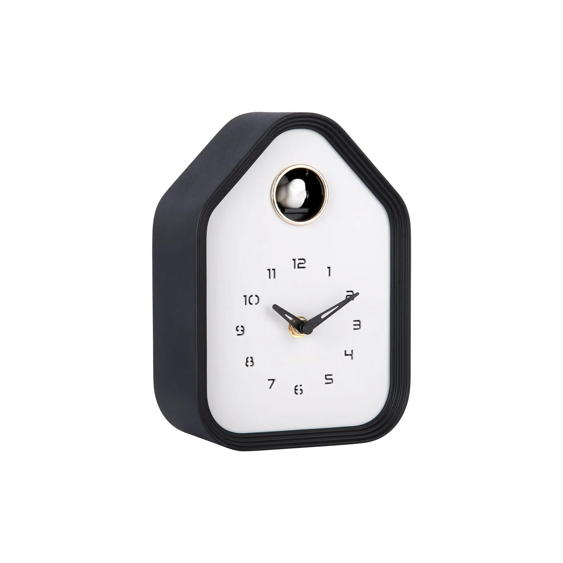 Schwarze Wanduhr (Kuckucksstil) mit weißem Zifferblatt und römischen Ziffern