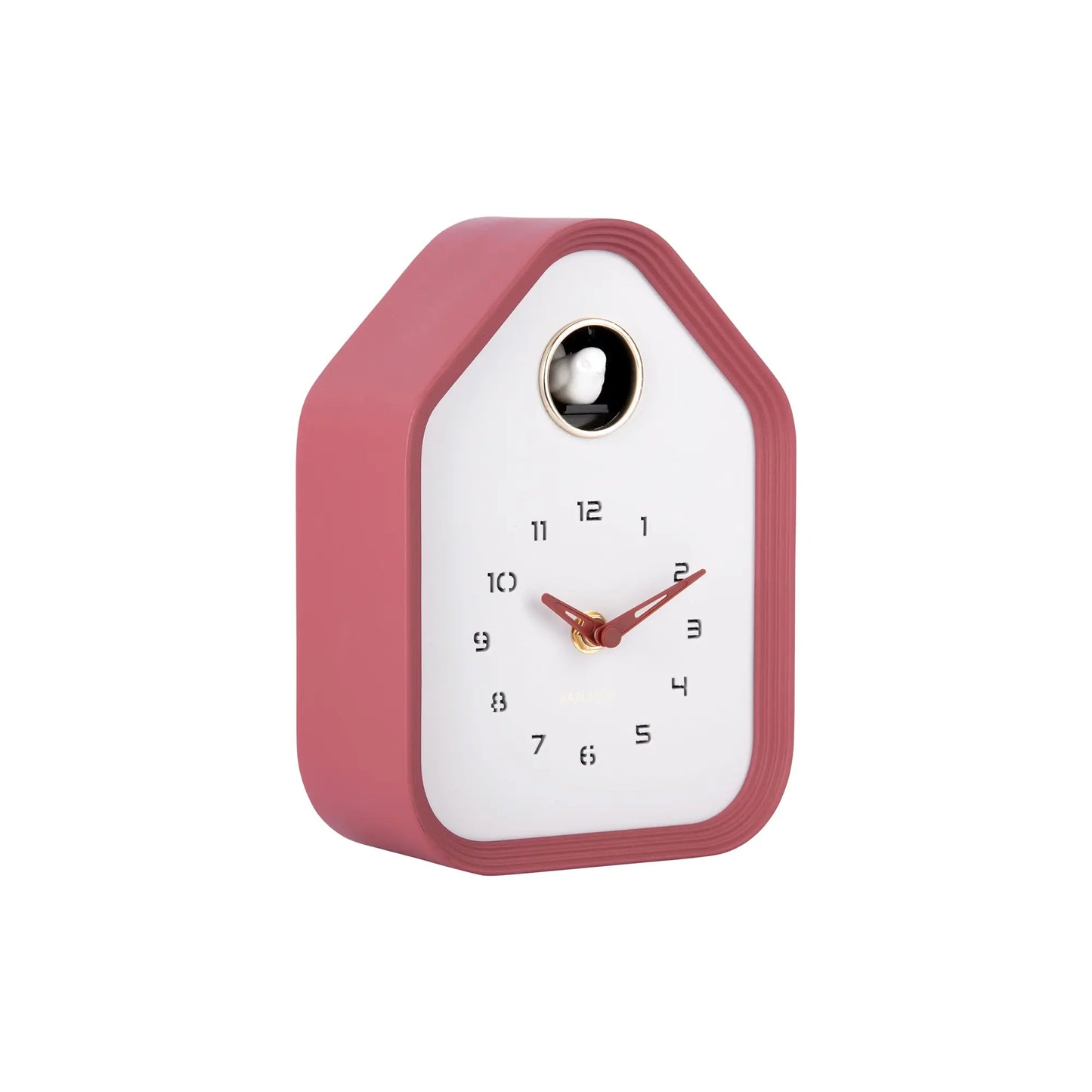 Karlsson Wanduhr, bordeauxrotes Gehäuse mit weißem Zifferblatt und Zeigern