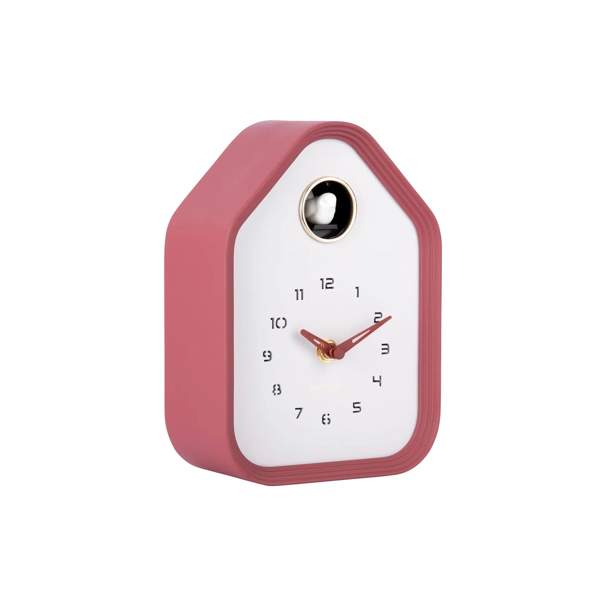 Karlsson Wanduhr, bordeauxrotes Gehäuse mit weißem Zifferblatt und Zeigern