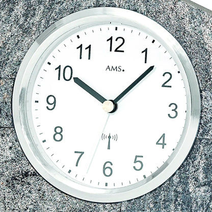 Reloj de sobremesa AMS F5176 de piedra natural • Radiocontrolado • Carcasa de madera con revestimiento de piedra