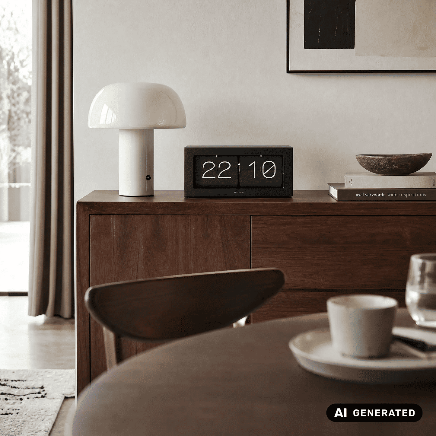 Schwarze Karlsson Tischuhr mit Klappzahlenanzeige im Flip-Display, 22:10