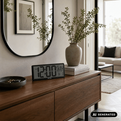 Karlsson Retro-LCD-Wanduhr, schwarze rechteckige Uhr mit Kalender-Display an der Wand