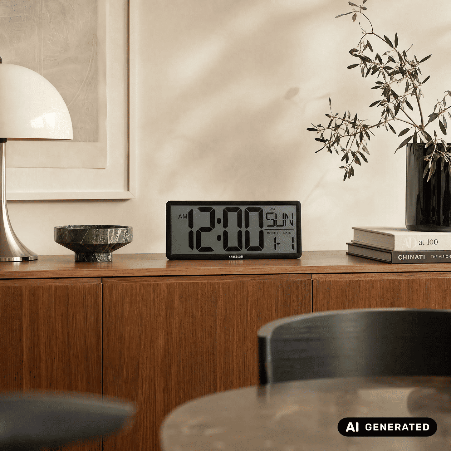 Karlsson Retro-LCD-Wanduhr in Schwarz mit großem Display und Datumsanzeige