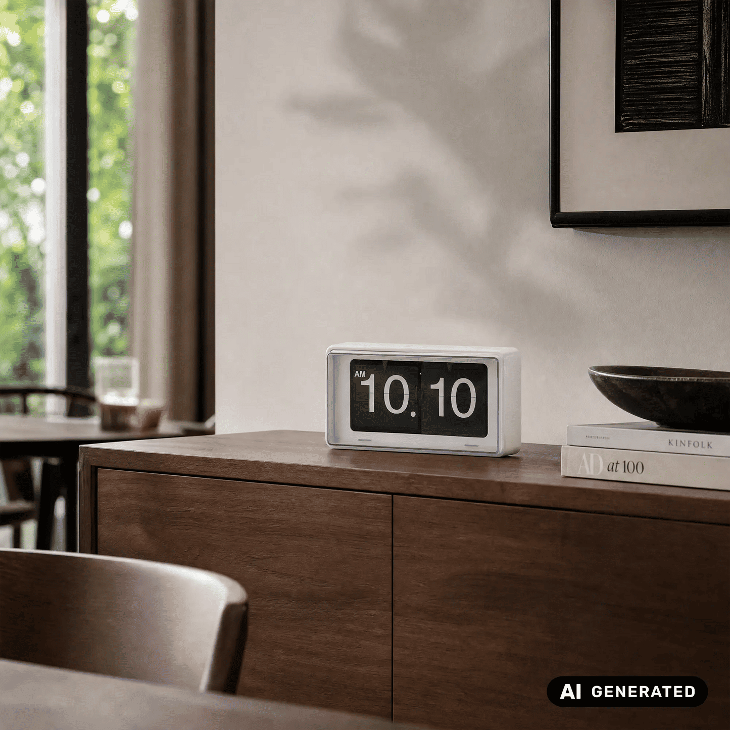 Retro-Klappzahlen-Wanduhr mit weißem Gehäuse und schwarzem Ziffernfenster, 10:10