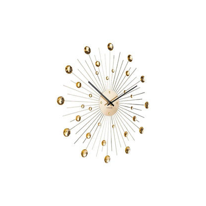 Goldene Sunburst-Wanduhr mit Kugel- und Stab-Design, runder Mitte und Zeigern