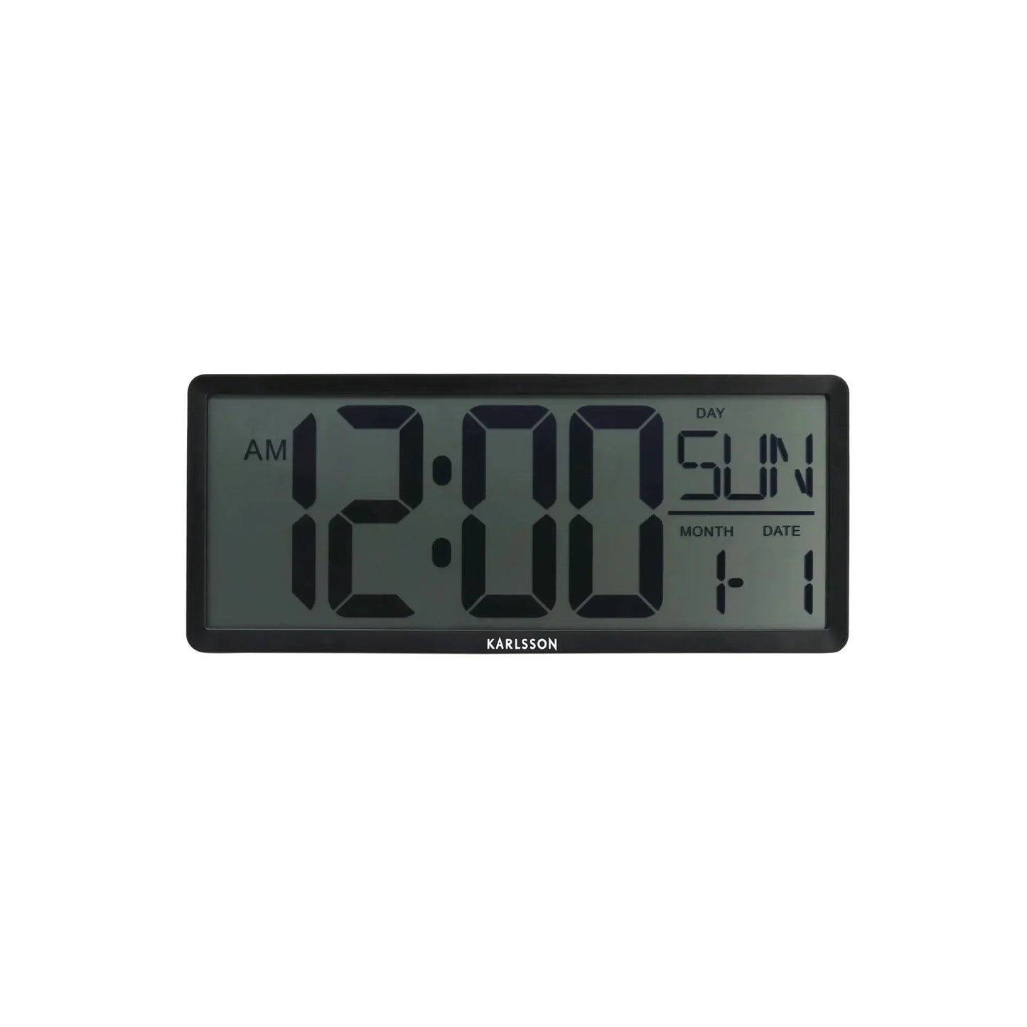 Karlsson Retro-LCD-Wanduhr, schwarze rechteckige LCD-Anzeige mit Uhrzeit und Datum