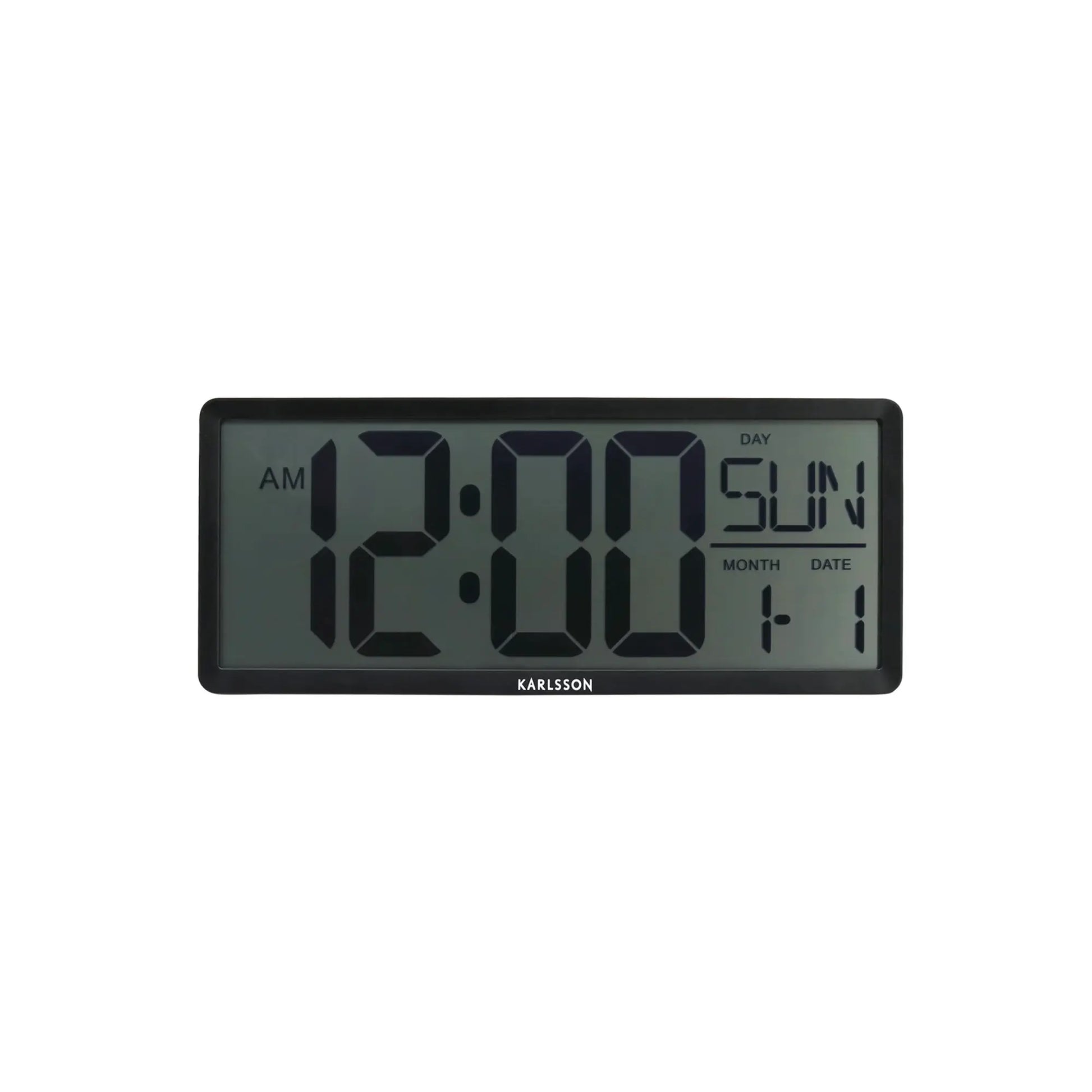 Karlsson Retro-LCD-Wanduhr, schwarze rechteckige LCD-Anzeige mit Uhrzeit und Datum