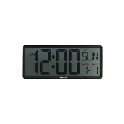 Karlsson Retro-LCD-Wanduhr, schwarze rechteckige LCD-Anzeige mit Uhrzeit und Datum