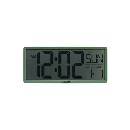 Dschungelgrüne LCD-Wanduhr mit klar lesbarer Digitalanzeige für Uhrzeit und Datum