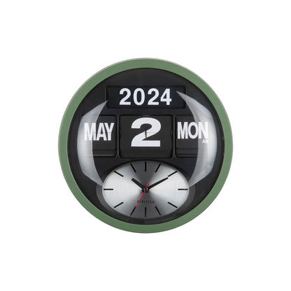 Runde Wanduhr-Front mit Klappzahlen 2024 sowie Uhrzeigern