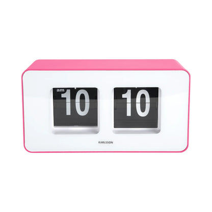 Vorderansicht der rosa Flip-Wanduhr mit zwei Klappzahlenfeldern, beide auf 10