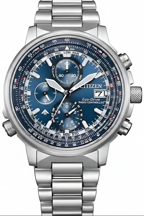 Reloj Promaster para hombre con esfera azul, cronógrafo y correa de acero inoxidable