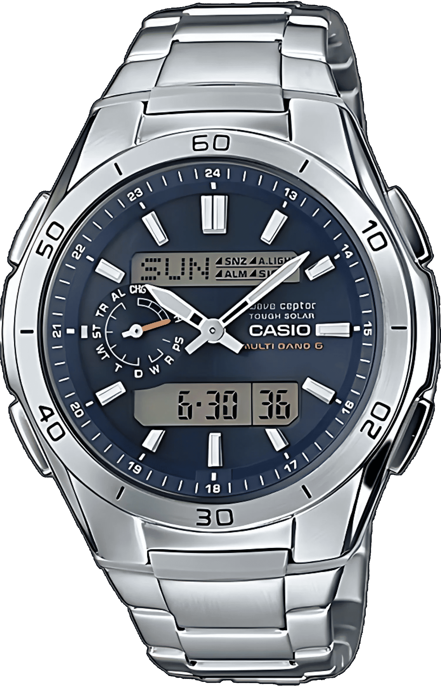 Reloj Casio para hombre con correa de acero inoxidable, esfera azul y pantalla digital