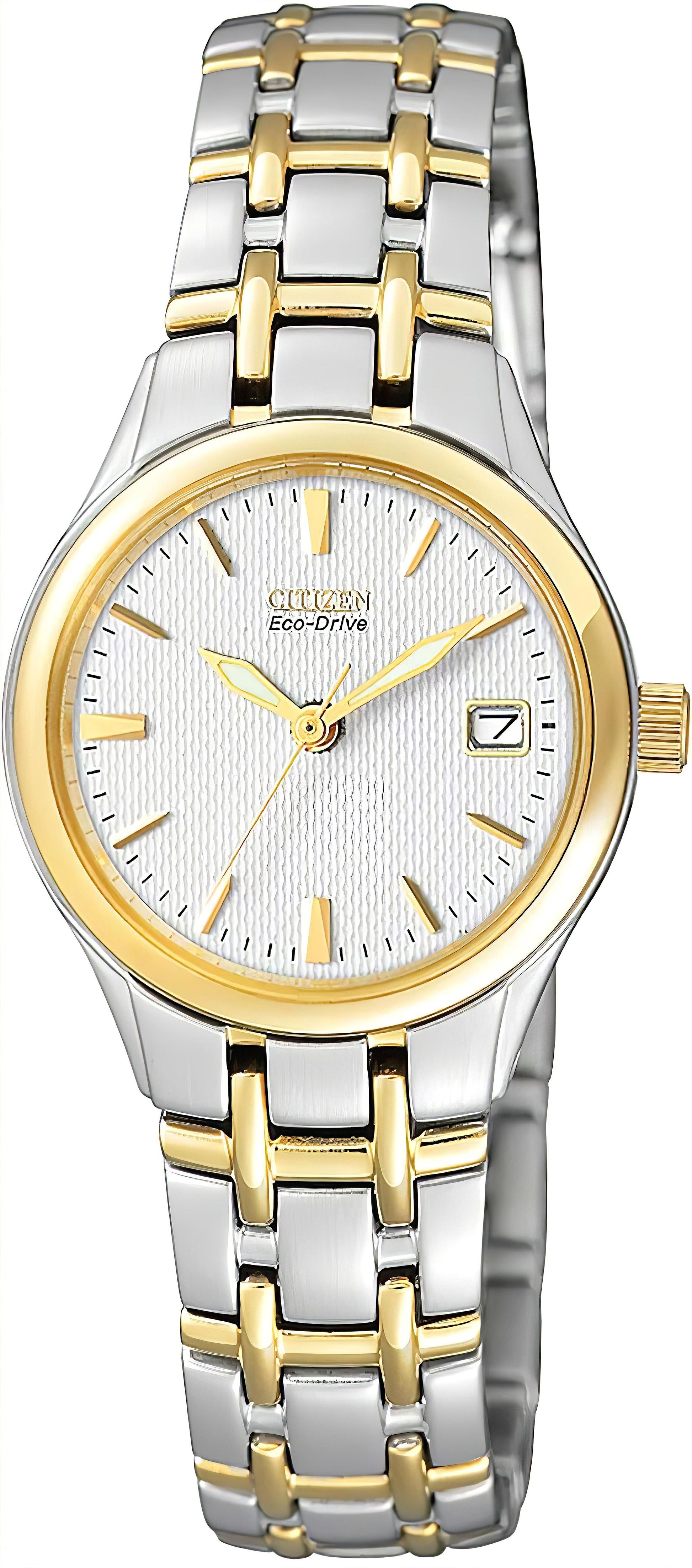 Citizen Eco-Drive Damenuhr, Solar, zweifarbiges Metallband, weißes Zifferblatt