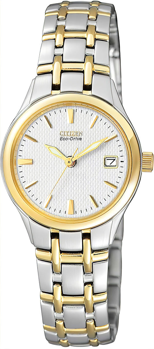 Citizen Eco-Drive Damenuhr, Solar, zweifarbiges Metallband, weißes Zifferblatt