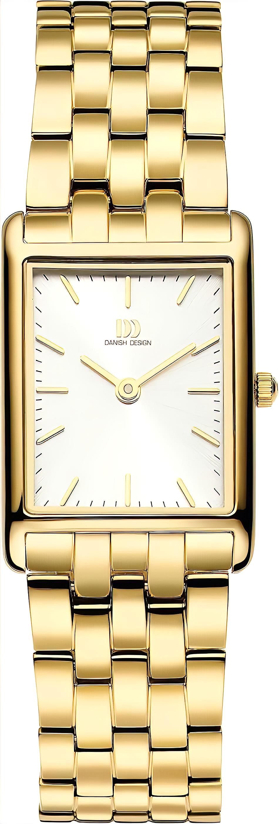 Danish Design Herrenuhr aus Titan, goldfarbenes Armband und rechteckiges Zifferblatt