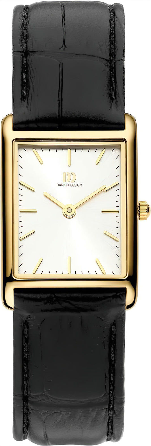 Danish Design Pure Marie Damenuhr mit schwarzem Lederarmband und goldfarbigem Gehäuse