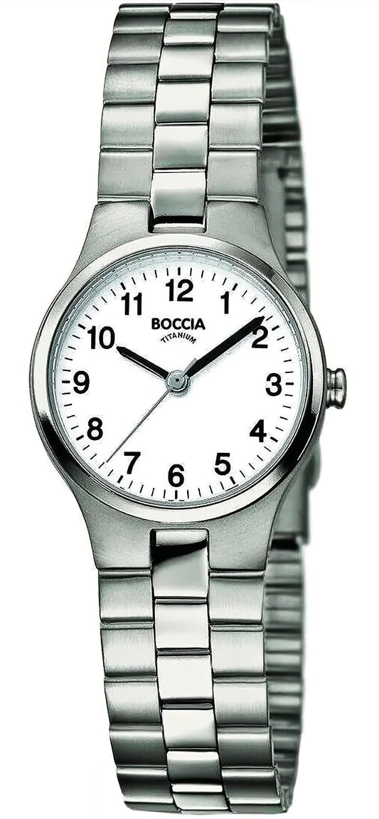 Boccia Damenarmbanduhr mit Metallarmband und weißem Zifferblatt, analog