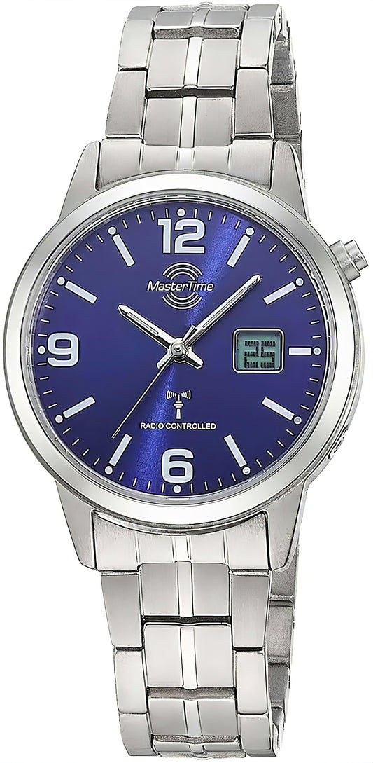 Master Time Damenuhr mit blauem Zifferblatt, silbernem Titanarmband und Datumsanzeige
