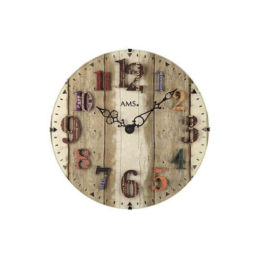 Reloj de pared AMS Vintage W9423 marrón • Cristal mineral abombado • Diseño vintage