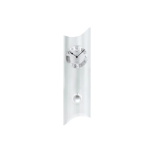 Reloj de pared con péndulo de cuarzo AMS W7324, color plata • Cristal mineral curvado • Números arábigos