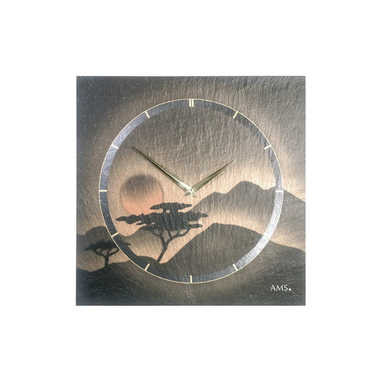 Reloj de pared AMS W9515 de pizarra natural • Diseño con aerógrafo • Mecanismo de cuarzo