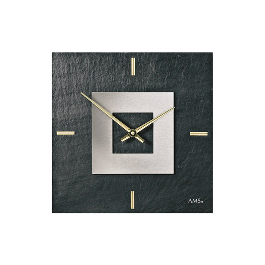 Reloj de pared AMS Naturschiefer W9525 antracita • Mecanismo de cuarzo fabricado en Alemania • Carcasa de pizarra natural