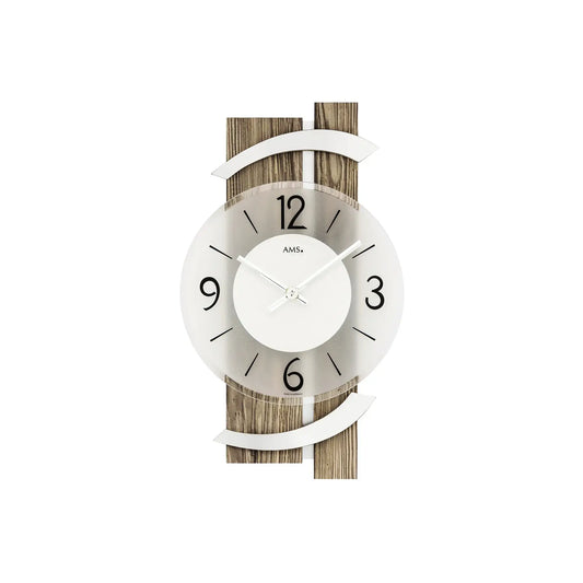Reloj de pared AMS W9545 nogal/aluminio • Cristal mineral facetado • Mecanismo de cuarzo
