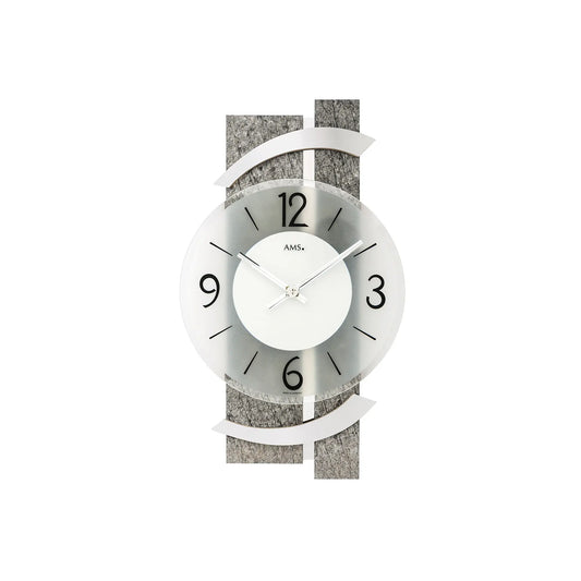 Reloj de pared AMS W9548 de piedra natural/aluminio • Cristal mineral facetado • Mecanismo de cuarzo