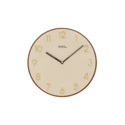 Reloj de pared AMS W9563 de madera • Mecanismo de cuarzo • Números en relieve