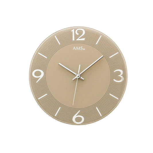 Reloj de pared AMS W9572 marrón claro • Mecanismo de barrido silencioso • Cristal de espejo biselado