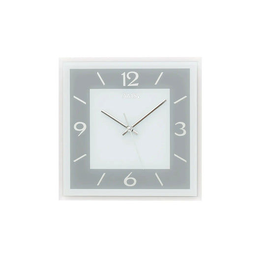 Reloj de pared AMS W9573 azul grisáceo • Mecanismo de cuarzo silencioso • Cristal de espejo facetado