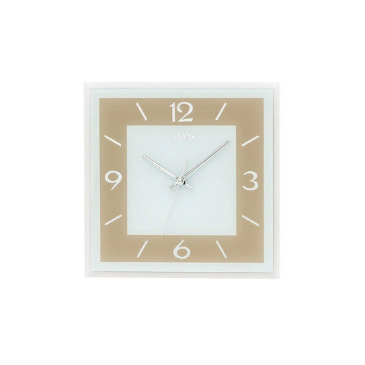 Reloj de pared AMS W9574 marrón claro • Mecanismo de barrido silencioso • Cristal de espejo biselado