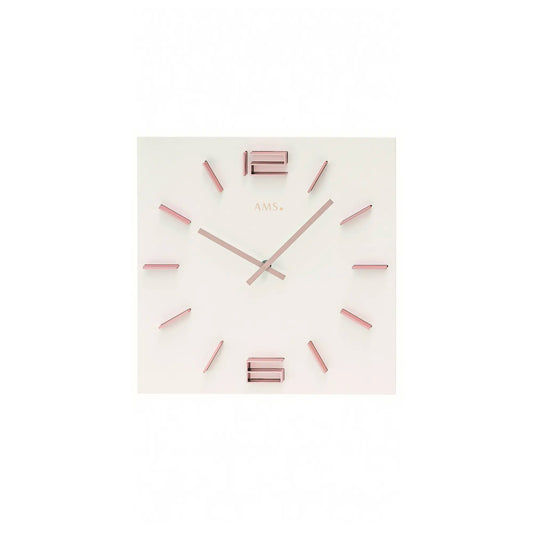 Reloj de pared AMS W9592 blanco/rosé • Mecanismo de cuarzo • Números de aluminio en color rosé