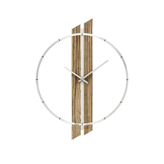 Reloj de pared AMS W9606 de nogal • Mecanismo de cuarzo • Aro frontal de aluminio