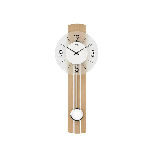Reloj de pared AMS W7263, haya Sonoma • Mecanismo de péndulo de cuarzo • Cristal mineral