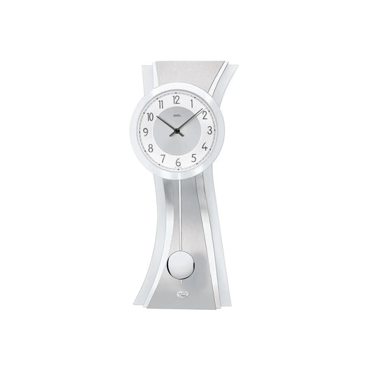 Reloj de pared de péndulo de cuarzo AMS W7268, aluminio • cristal mineral • esfera de metal