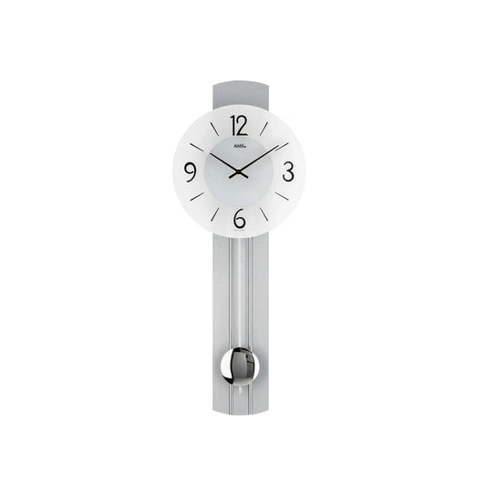 Reloj de pared AMS W7275 plateado • Mecanismo de péndulo de cuarzo • Cristal mineral
