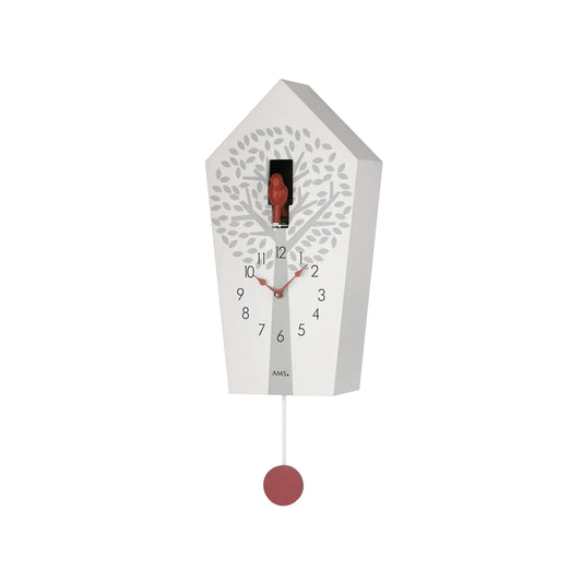 Reloj de pared AMS W7286 blanco • Canto de cuco a cada hora • Desconexión nocturna automática
