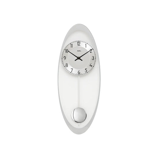 Reloj de pared AMS W7416 plateado • Mecanismo de péndulo de cuarzo • Cristal mineral