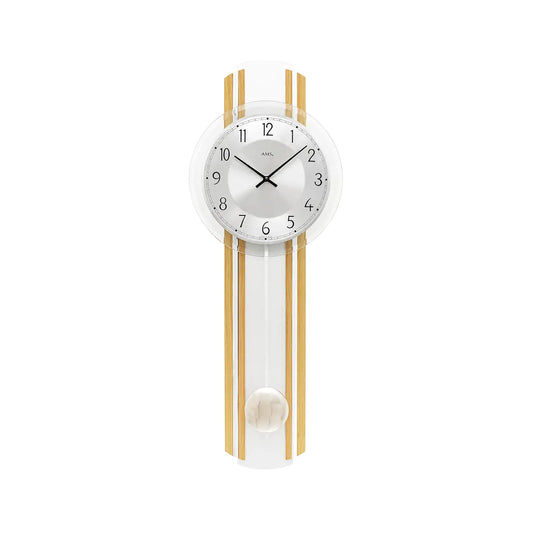Reloj de pared AMS W7473 de haya • Mecanismo de péndulo de cuarzo • Cristal mineral