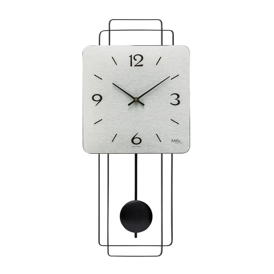 Reloj de pared AMS W7500 de aluminio • Mecanismo de péndulo de cuarzo • Carcasa de madera con diseño metálico