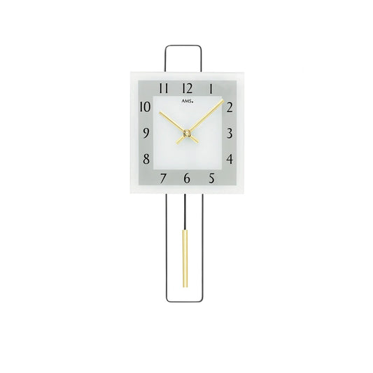 Reloj de pared AMS W7505 dorado • Mecanismo de péndulo de cuarzo • Diseño de metal