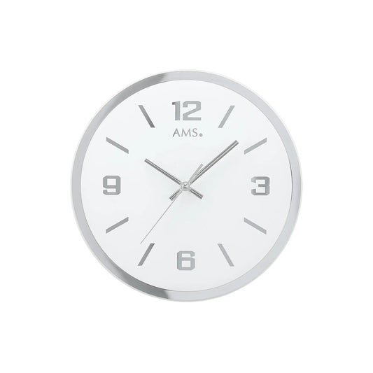Reloj de pared AMS W9322 negro • Movimiento de cuarzo con segundero silencioso • Cristal de espejo facetado